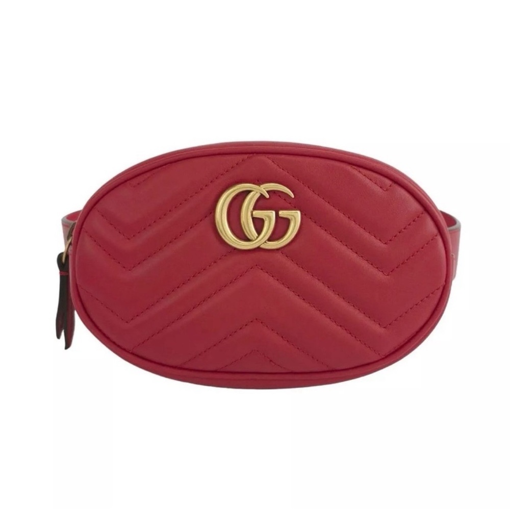 Gucci Red Chevron Matelassé Oval Belt Bag with Gold GG